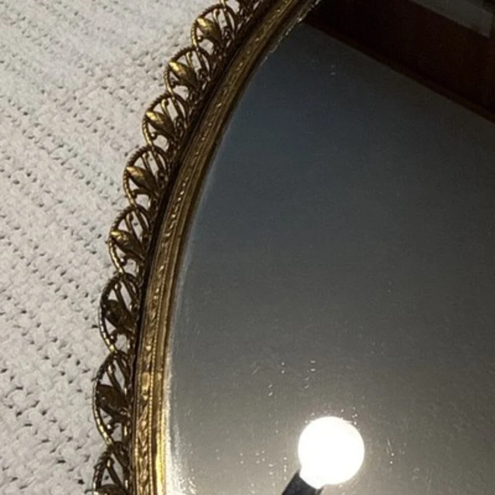 Fancy Vintage 24K Gold Plated Vanity Dresser Set-Hand Mirror-Brush-Combo 19”